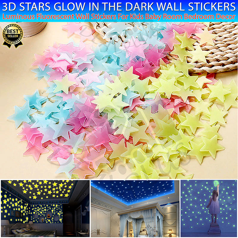 3D glow in the dark star stickers pack
