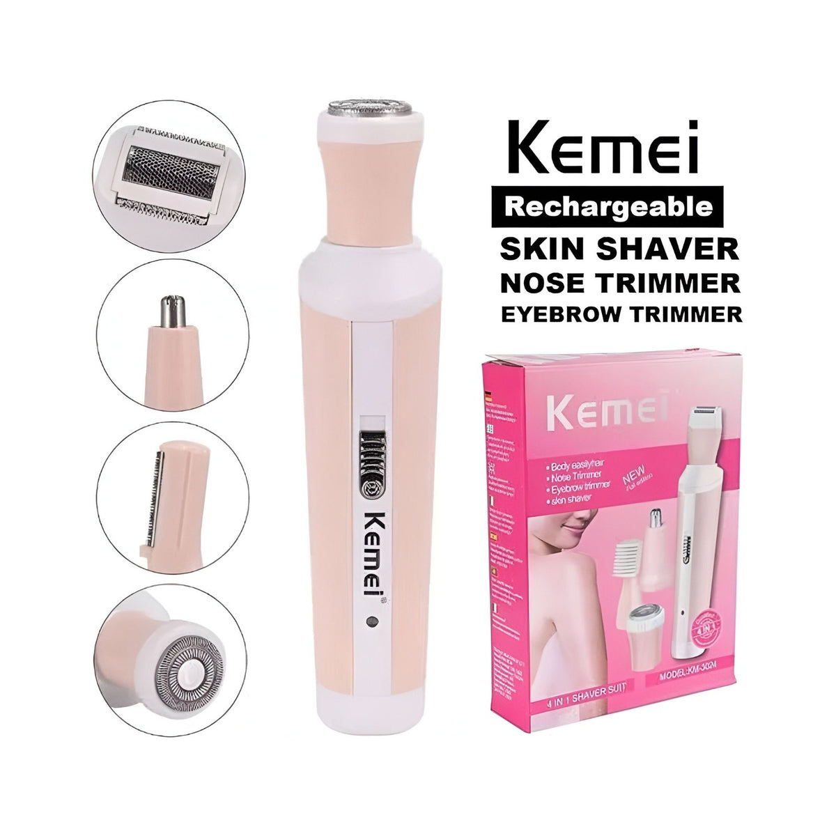 Kemei 5-in-1 Women's Shaver Suit – Body, Nose, Eyebrow & Skin (KM-3024)
