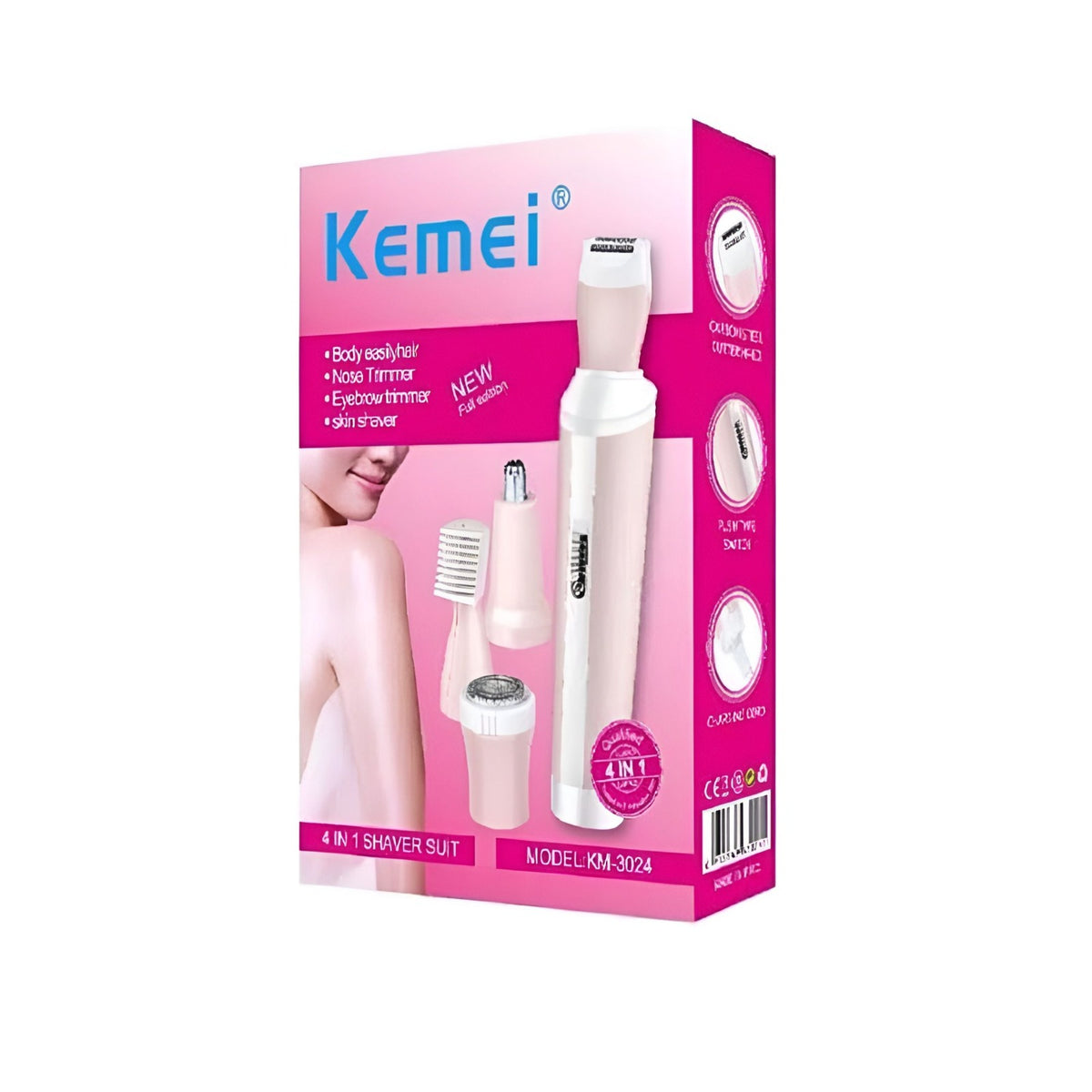 Kemei 5-in-1 Women's Shaver Suit – Body, Nose, Eyebrow & Skin (KM-3024)