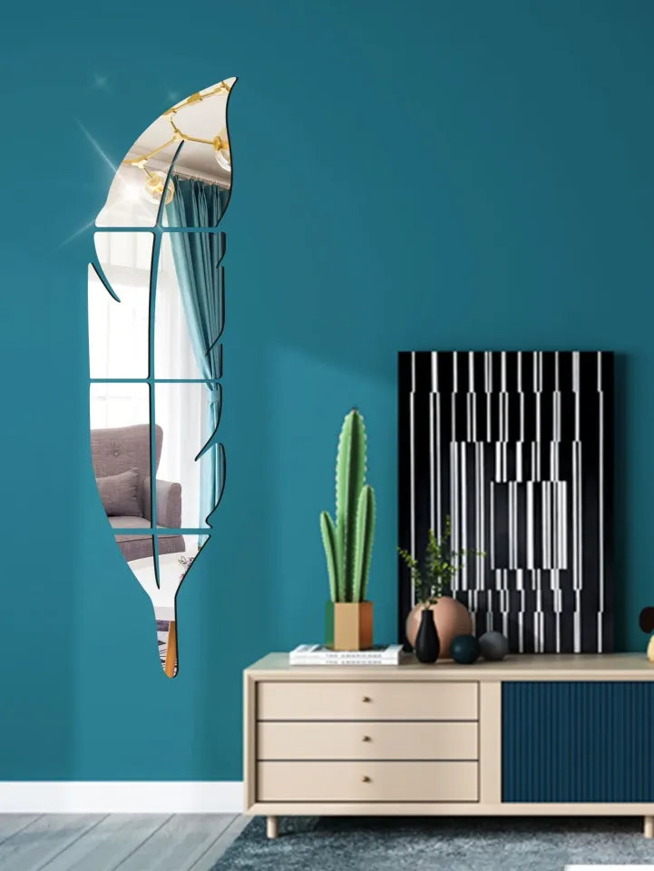 Four room settings showing feather mirror in different interiors