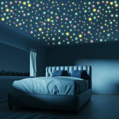 Multicolor glow in the dark stars on ceiling